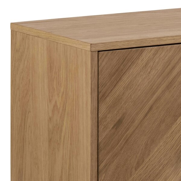 Wyld Haus Chevron Herringbone Natural Oak Wood 3 Door Sideboard