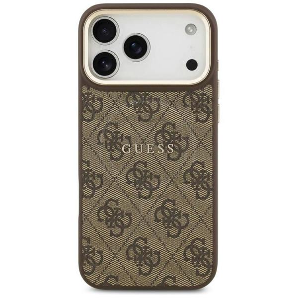 Guess PU Leather 4G Gold Frame Case with MagSafe for iPhone 17 Pro Max 6.9" Brown - GUHMP17XP4MSEGCW