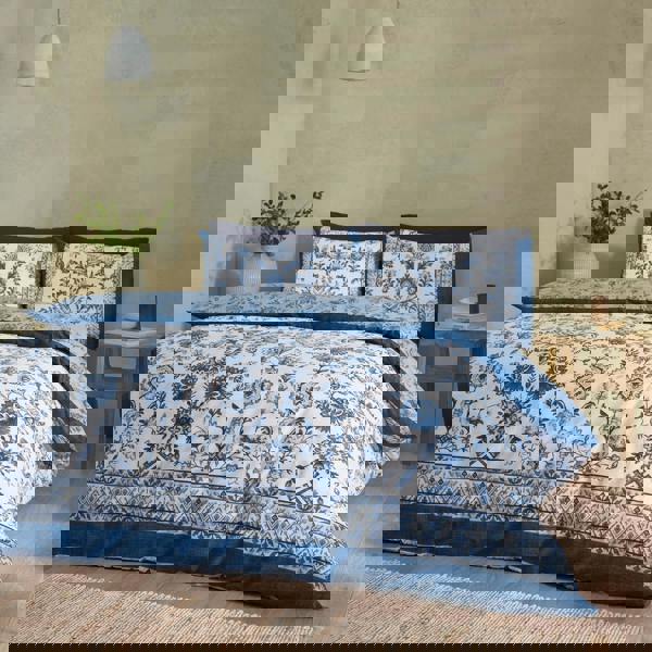 Catherine Lansfield Zoukara Floral Reversible Duvet Cover Set Blue