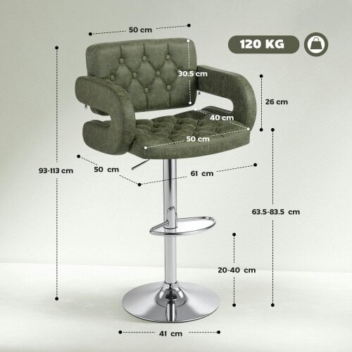 Wyld Haus Dovetti Green Faux Leather Adjustable Swivel Bar Stool With Arm Support