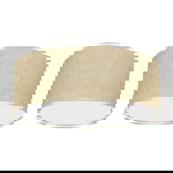 Milagro Marshall Hand Made Designer Ceiling Lamp In Matt White Metal And Natural Rattan Coloured Fabric