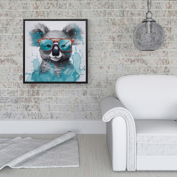 Warren Reed Splash Art Koala In Glasses Framed Canvas