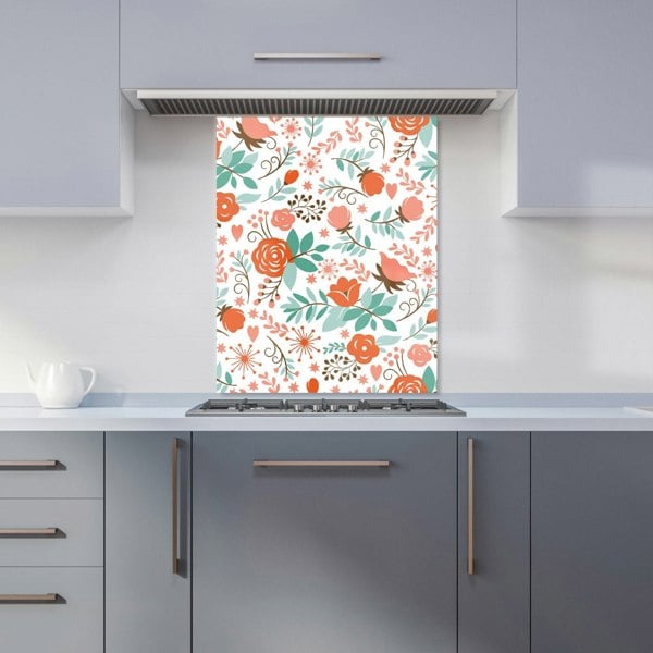 Warren Reed - Designer Orange Floral Pattern Kitchen Splashback