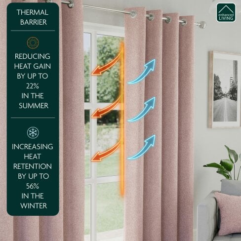 Enhanced Living Blush Textured Basketweave 100% Blackout Curtains - Thermal/Energy Saving Pair with Eyelets For Living Room & Bedrooms