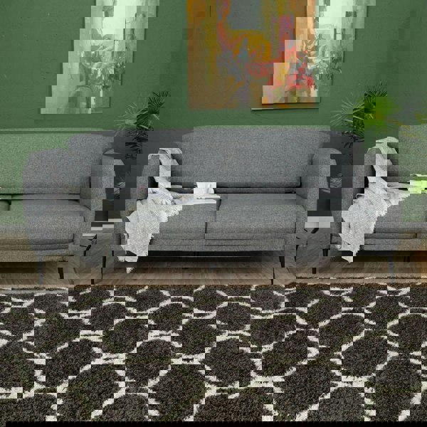 Trellis Design Thick Shaggy Area Rugs Dark Grey