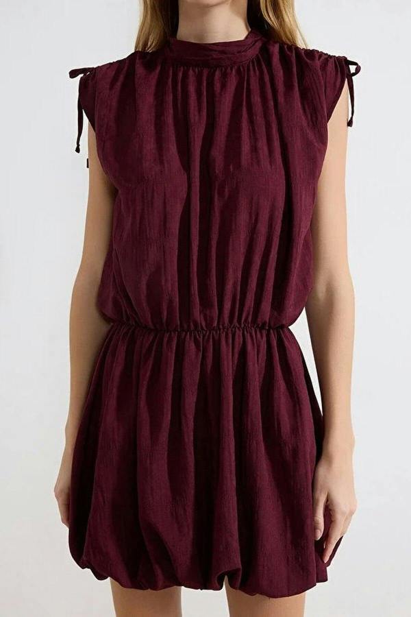 WOVCOR Mini Woven Dress with Balloon Skirt Detail