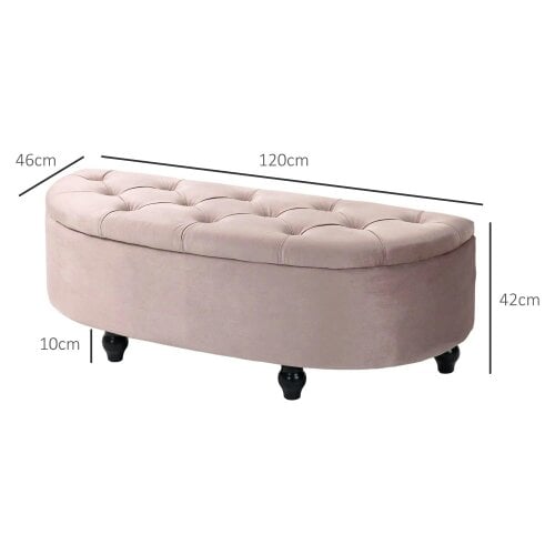 Bobobiy Semi-Circle Ottoman Storage Bench, Tufted Upholstered Window Seat Footrest Stool with Rubberwood Legs & Entryway, 120 x 46 x 42 cm, Pink