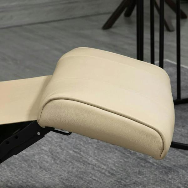 Cream white padded armrest cushion on reclining swivel chair