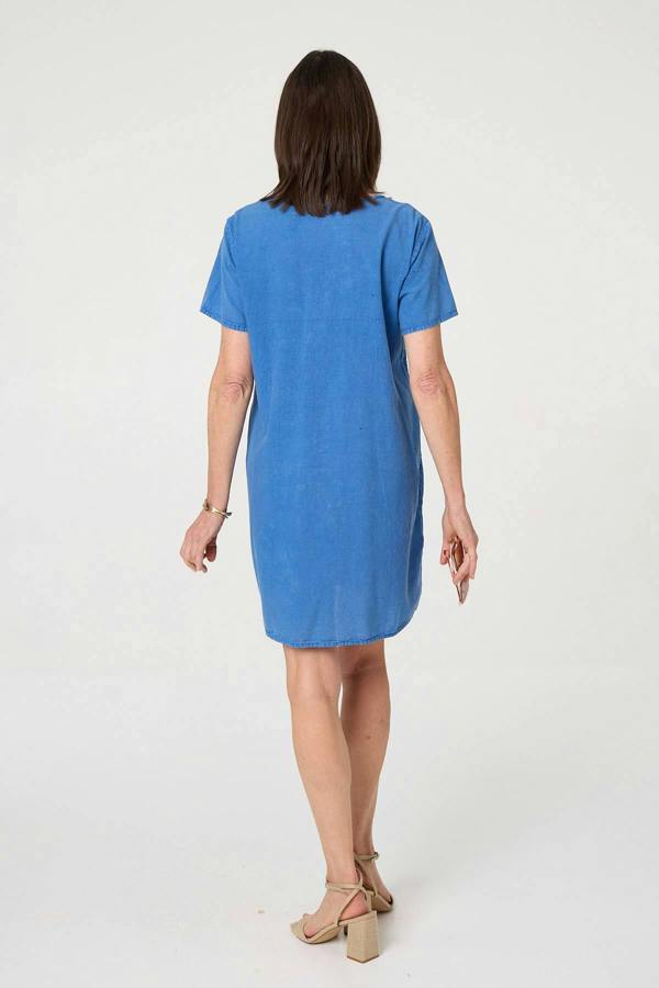 Blue | Embroidered Texture Short Shift Dress