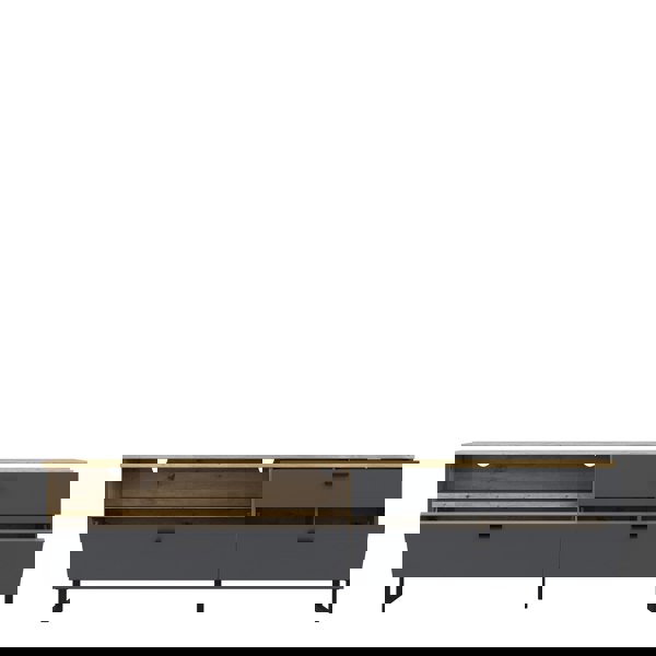 Furniture To Go Klara TV Unit with 1 Drawer 2 Flip Doors in Grey and Oak inc LED Lighting