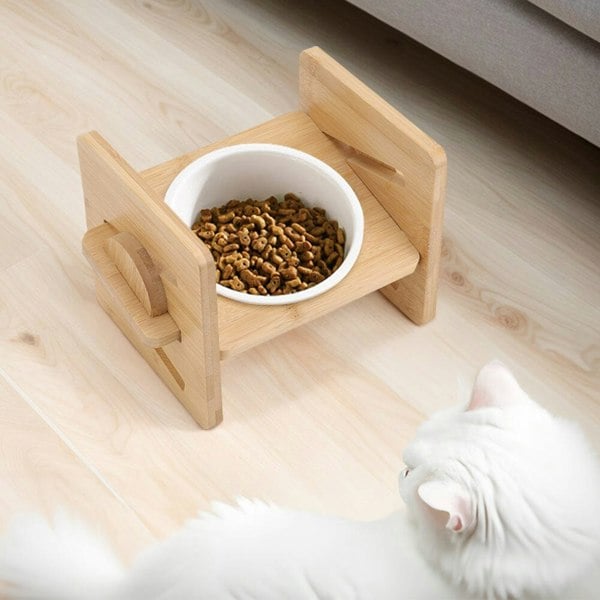 Adjustable Bamboo Single Ceramic Bowl Pet feeder Living and Home