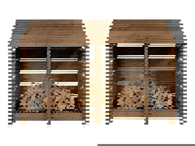 Arbor Garden Solutions Slatted Wooden Log Store W-187cm, H-126cm or 180cm, D-88cm - Brown Finish