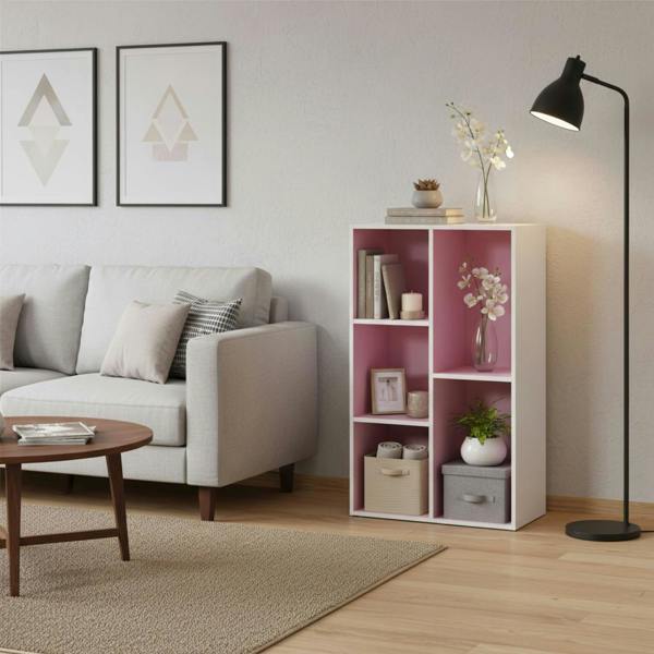 WALPLUS Luder 5-Cube Reversible Open Shelf, White/Pink | Elegant Interior Wall Decoration