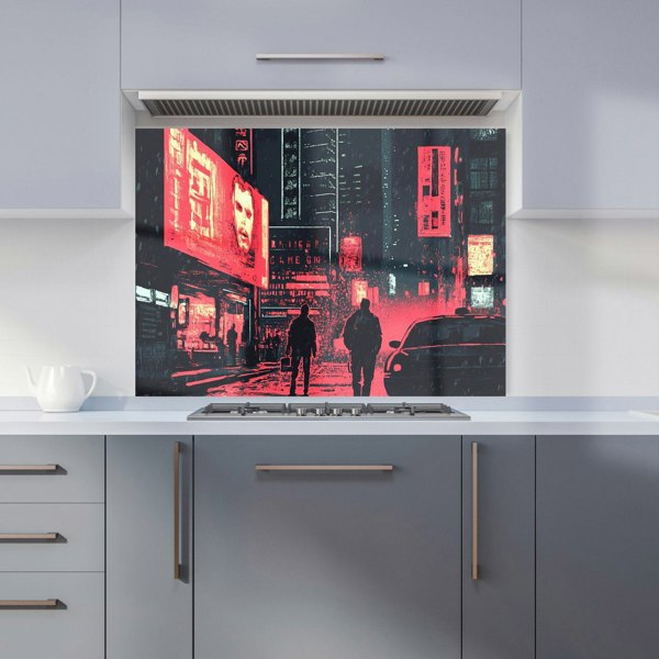 Warren Reed Red & Black City Streets Glass Kitchen Splashback - 00021