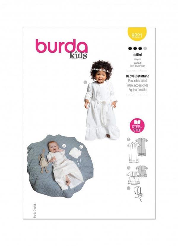 Burda Sewing Pattern 9221 Dresses For Babies and Kids, 1M-2 (56-92) - Intermediate