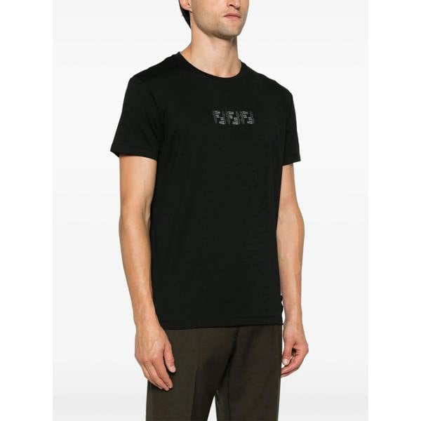 Fendi FF Labyrinth Embroidered T-Shirt   in  Black