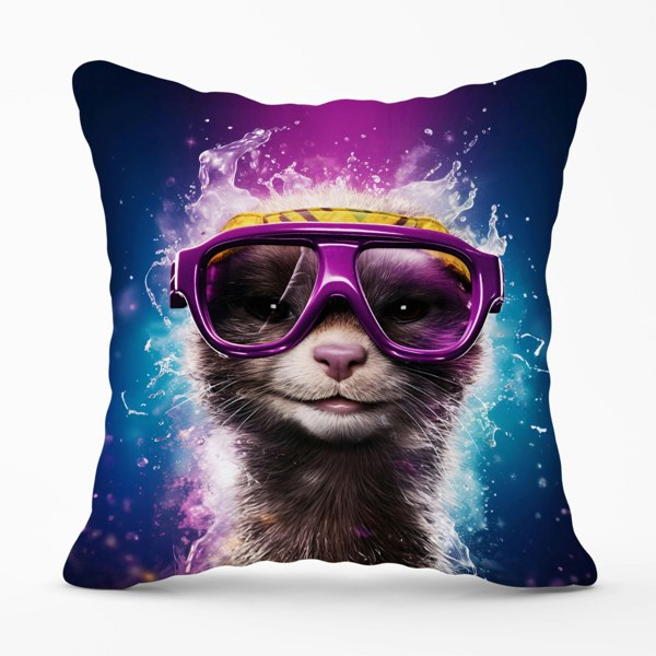 Warren Reed Splashart Ferret Purple Cushions