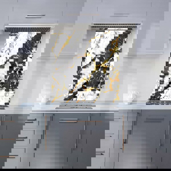 Warren Reed - Designer Gold And Black Marble Effect Kitchen Splashback
