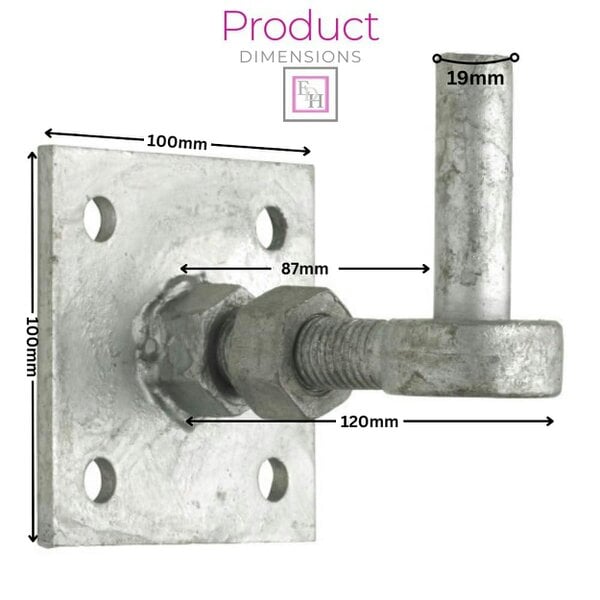 EDH Door Hardware Galvanised Adjustable Hook on Plate Gate Hinge Set – 100mm (4") Heavy Duty Pair