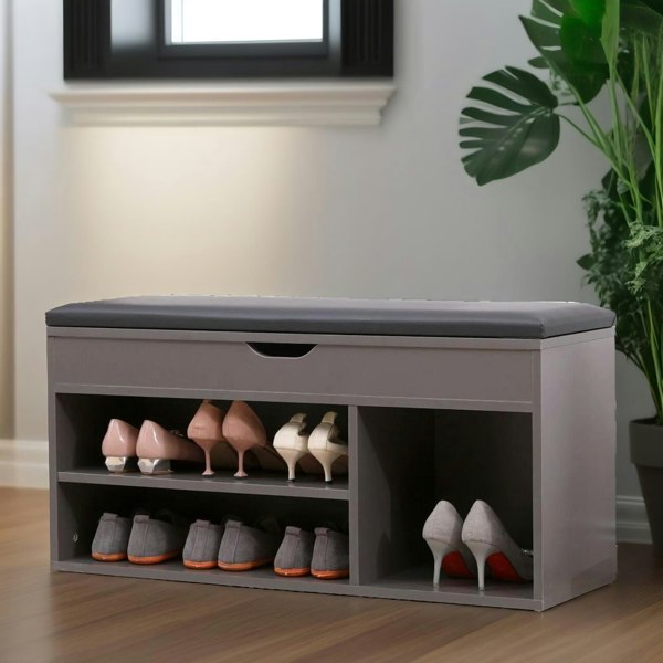 Rafaelo Mobilia Shoe Storage Bench 90CM Grey