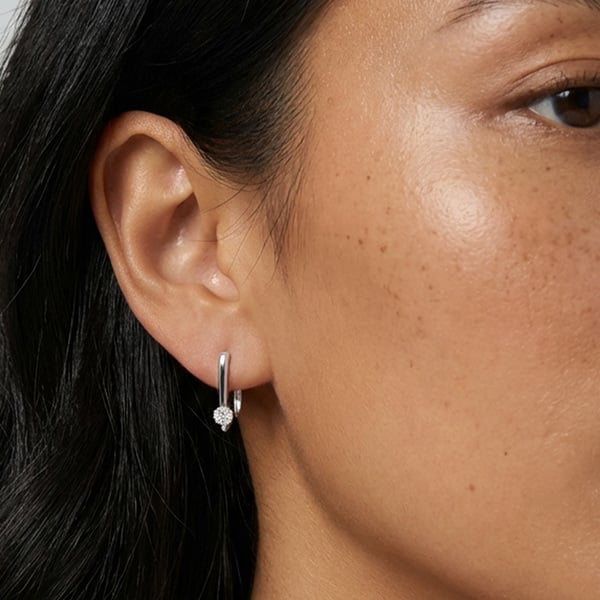 MUCHV Open Threader Hoop Earrings With Tiny CZ Stone