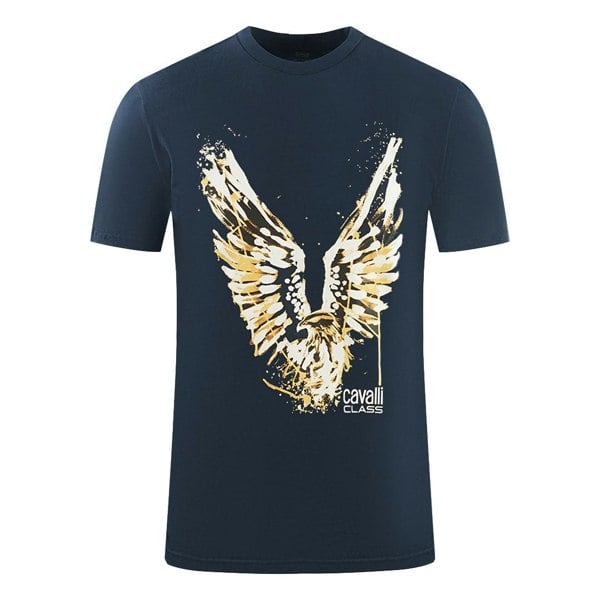 Cavalli Class Large Golden Eagle Logo T-Shirt - Navy Blue