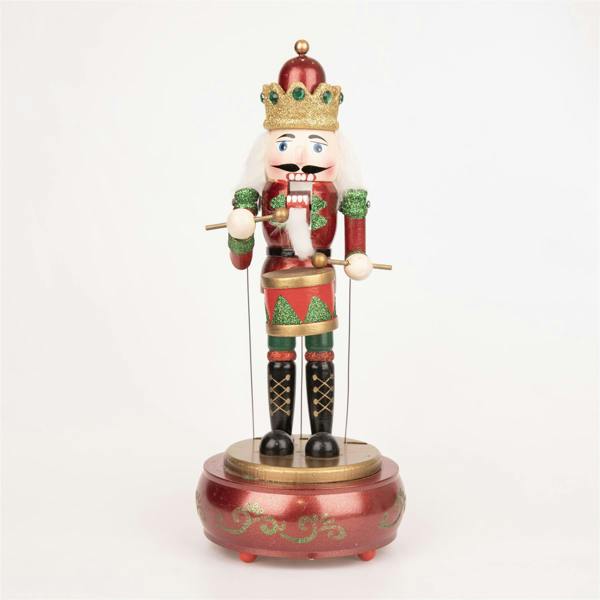 30cm Musical Wooden Nutcracker Soldier Christmas Decoration with Moving Mouth and Wind-Up Music image 1