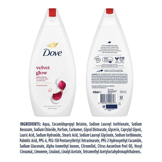 Dove Velvet Glow Body Wash 3 Pack, 0% Sulfate SLES Shower Gel, 450ml