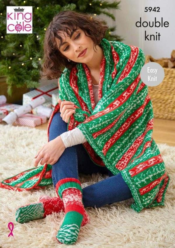 King Cole Fjord DK Knitting Pattern 5942, Blankets, Socks, Accessories One Size - Easy