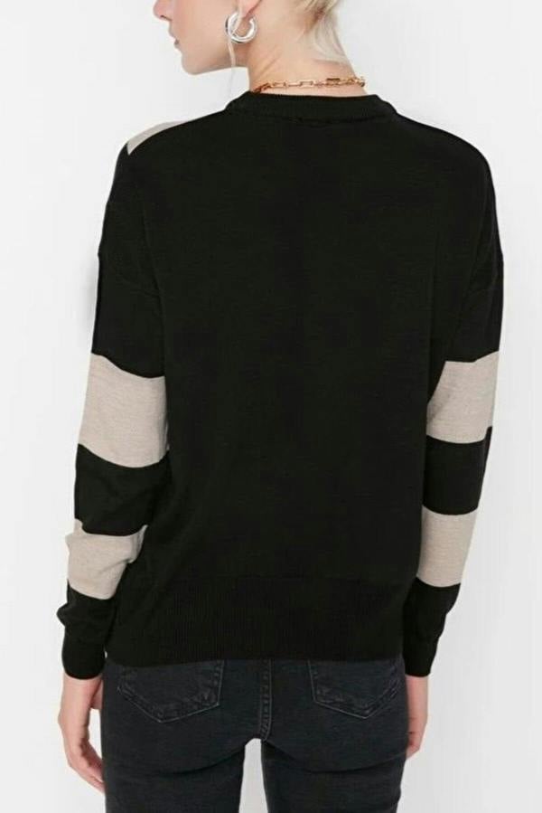 WOVCOR Color Block Crew Neck Knit Sweater