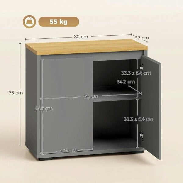 Kitchen Sideboard, Storage Cabinet with Double Doors and Adjustable Shelf for Living Room, Entryway, Grey