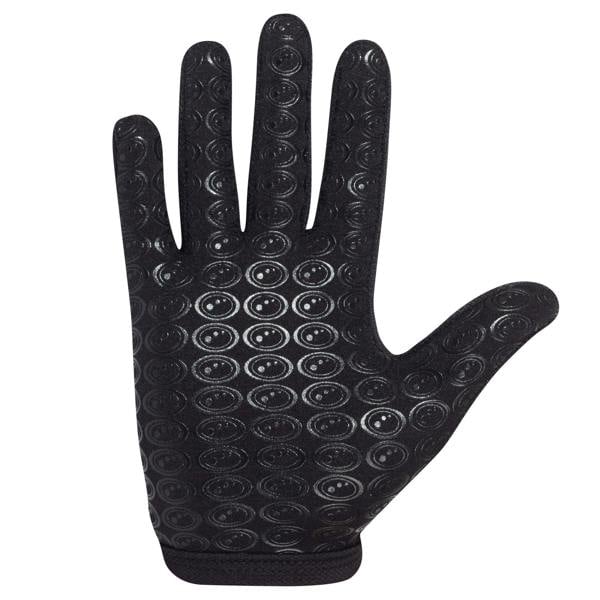 Black Optimum Multi-X full-finger glove, palm view showing textured oval grip pattern on white - Optimum