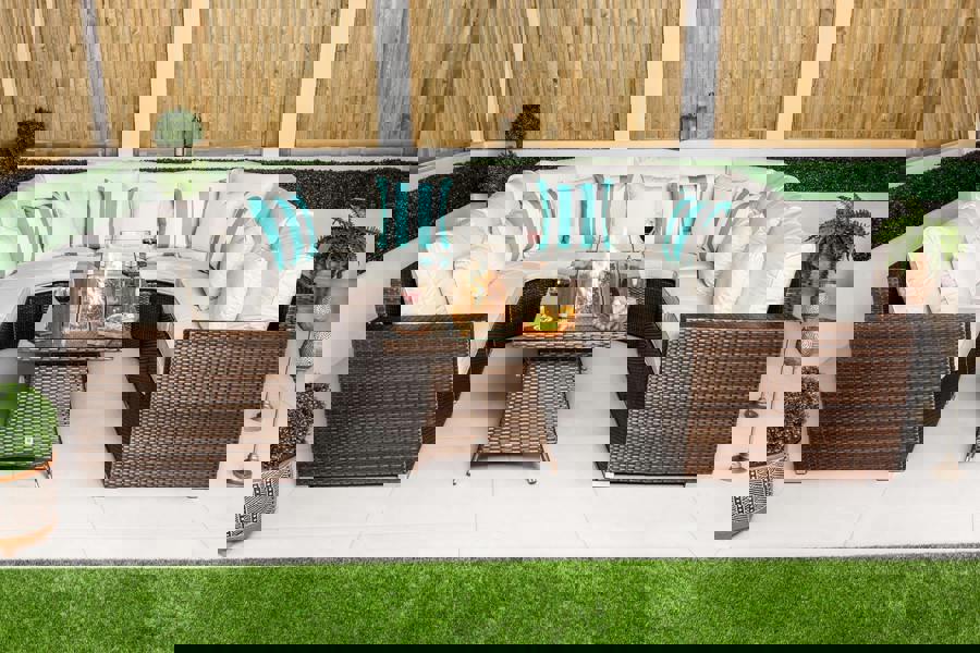 Giardino Santorini 7 Seat Modular Sofa Rattan Garden Furniture Set Outdoor Lounge Fire Pit Coffee Table