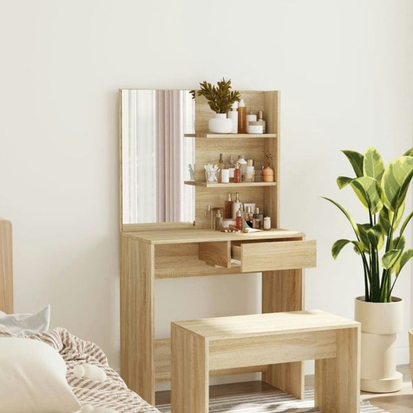 Berkfield Dressing Table with Mirror Sonoma Oak 74.5x40x141 cm