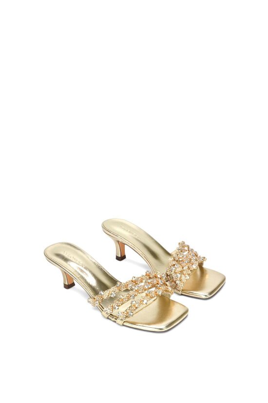 XY LONDON Mid Stiletto Heel Diamante Strappy Heeled Mules