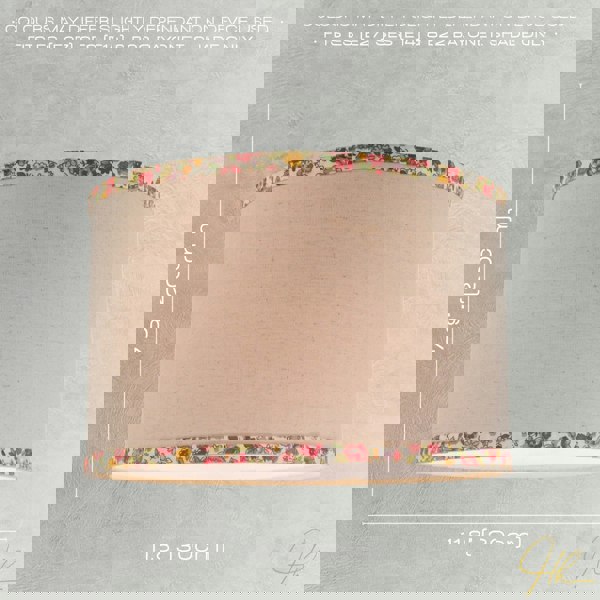 Natural Oatmeal Linen Circular Lamp Shade with Colourful Floral Trims Image 6