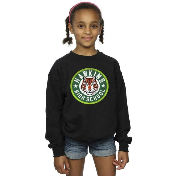 Netflix Girls Stranger Things Hawkins Tiger Circle Sweatshirt - Black