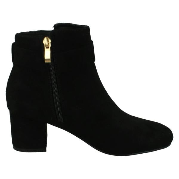 Spot On Ladies Spot On Block Heel Wide Fit Ankle Boot with Buckle and Inside Zip F51247