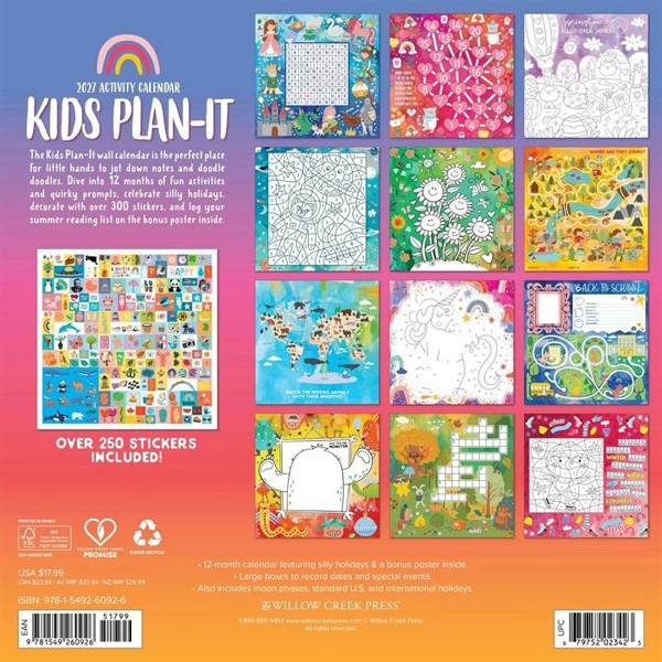 Kids Plan It Activity Calendar 2027, Wall Calendars, Month To View, Family, Gift