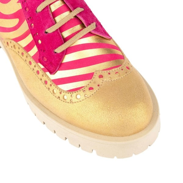 Embassy London Artisan - Pink & Gold Stripes - Women's leather lace-up shoe with brogue detailing