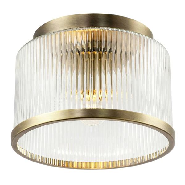 Antique Brass Bathroom Ceiling Light with Clear Ribbed Glass Shade Image 4