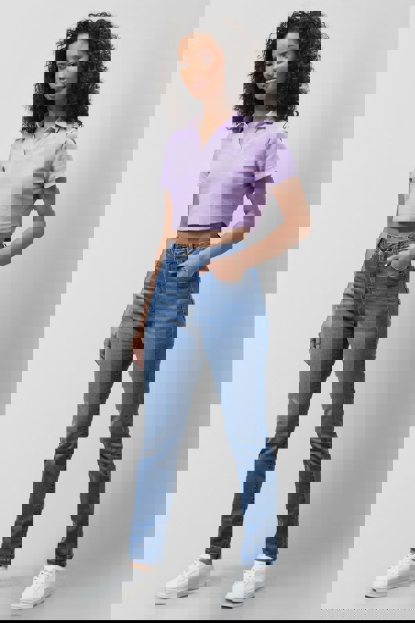 ENORSIA Deep Blue High Waist Girlfriend Fit Leg Jeans