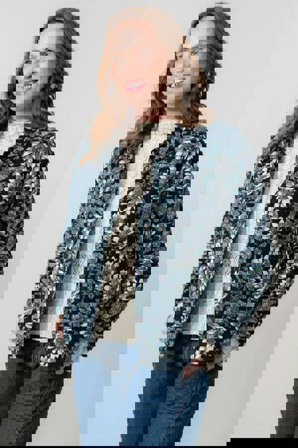 Lily & Me Ash Cotton Cord Printed Jacket Navy