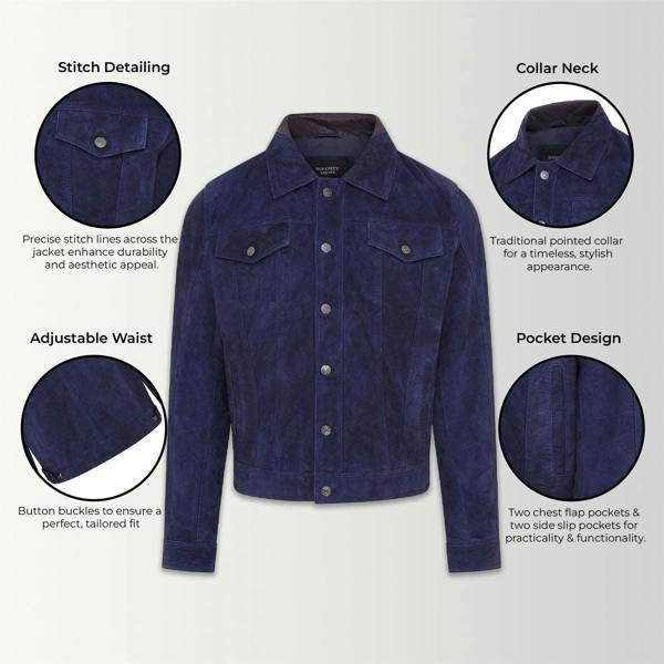 Infinity Leather Mens Goat Suede Leather Jeans Jacket- Nurmes