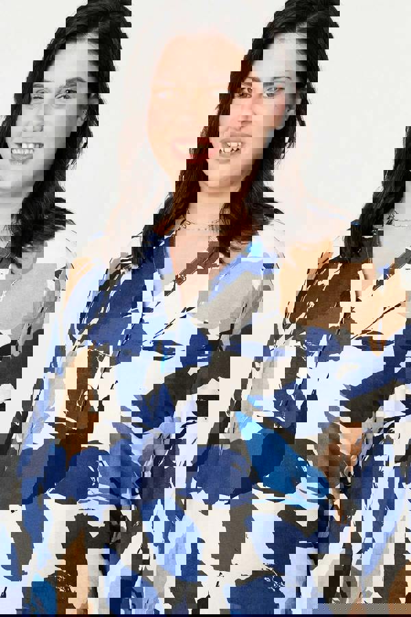 Navy | Curve Abstract Long Sleeve Blouse