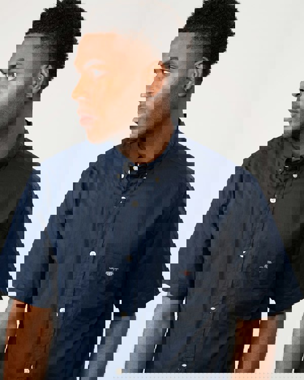 GANT Mens Regular Fit Short Sleeve Poplin Shirt - 410 Marine - CHO - Designer Mens Short Sleeve Shirts