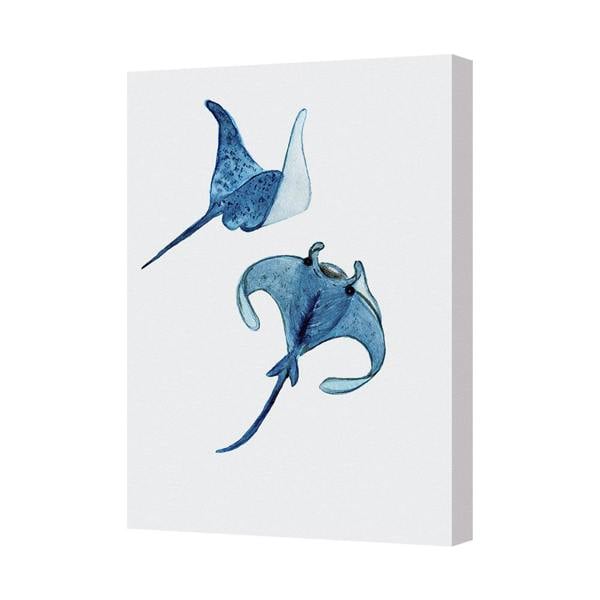 Benjamin Tate Design Blue Manta Ray Canvas Wall Art Print Ocean Decor For Living Room