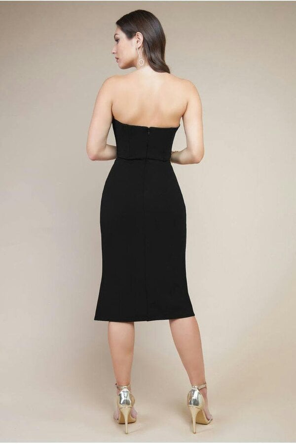 Goddiva Satin Collar Scuba Midi Dress - Black by Goddiva