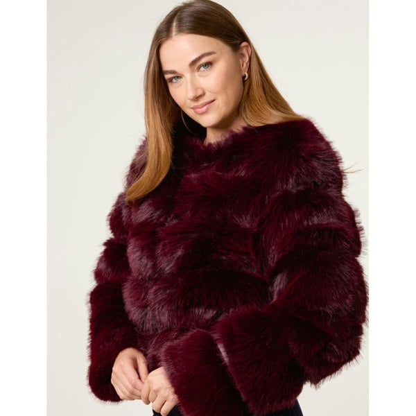 Blue Vanilla Pelted Fur Jacket - Wine