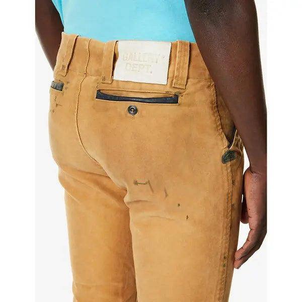 Gallery Dept. Broadway Paint Splatter Slim Fit Jeans Tan Brown